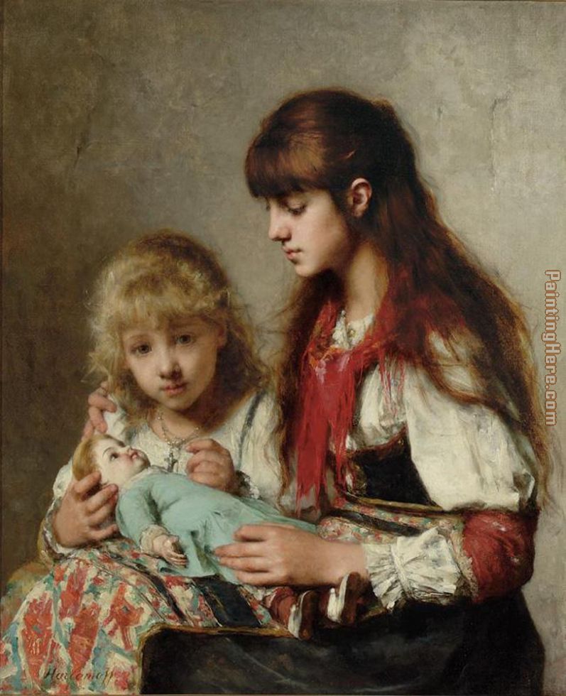 Sisters painting - Alexei Alexeivich Harlamoff Sisters art painting